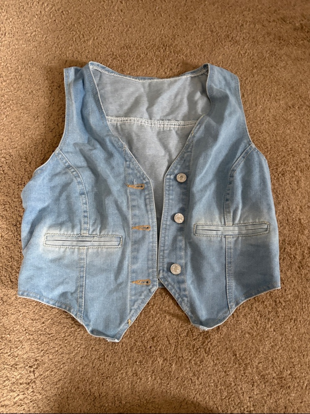 Light Wash Denim Vest - Sleeveless Button Front cropped